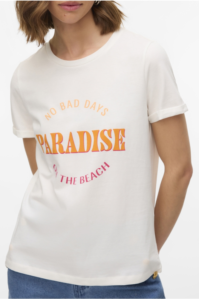 VMELLA S/S O-NECK T-SHIRT JRS BTQ G 10333613 SNOW WHITE/PARADISE